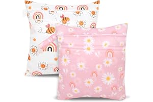 SANFERGE 2pcs Cloth Diaper Wet Dry Bags, Waterproof Reusable Wet Bag with 2 Zipper Pockets & Handle, Washable Laundry Bags for Baby Adult Clothes Travel Beach Pool Daycare Yoga Gym Exercise Swimsuits, 15.7*14.2 inch, Cartoon 1 White + Pink