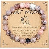 COLORFUL BLING Natural Stone Cat Bracelet to A Crazy CAT Lady Bracelet Cute Tabby Cat Tuxedo Cat Animal Bracelet Lover Gifts for Women Cat Mon Dad