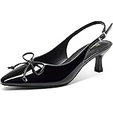 GENSHUO Low Kitten Heels Women's Slingback Dressy Pumps Pointed Closed Toe Ankle Strap Elegant Wedding Pumps Formal Comfortable Shoes