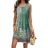 kipfall Pleated Front Summer Dresses for Women 2025 Casual Beach Floral Print Sundress Boho Tank Dress