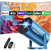 [Built-in Apps & 2026 Upgraded] Mini Projector Support 4K 1080P Auto Keystone 180° Rotatable with WiFi 6 and Bluetooth 5.4, Projector Portable Compatibile with HDMI/TV Stick/Memory Stick/Laptop-Blue
