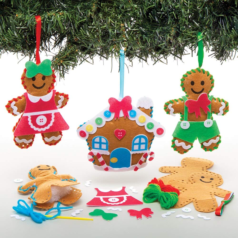 Baker Ross Gingerbread Decoration Sewing Kits, Christmas Arts and Crafts (Pack of 3)