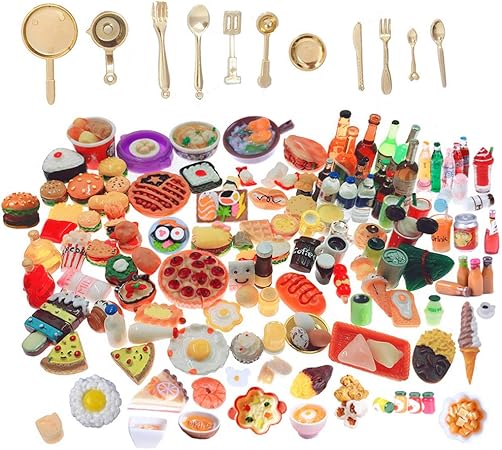 Amazon Co Jp Six Vanka ミニチュアフードドリンク おもちゃ 110個 混合樹脂ピザ ハンバーガー フライドポテト ワイン装飾 テーブルウェア ドールハウス 大人 子供 ごっこ遊び キッチン 料理 ゲーム 誕生日パーティープレゼント おもちゃ