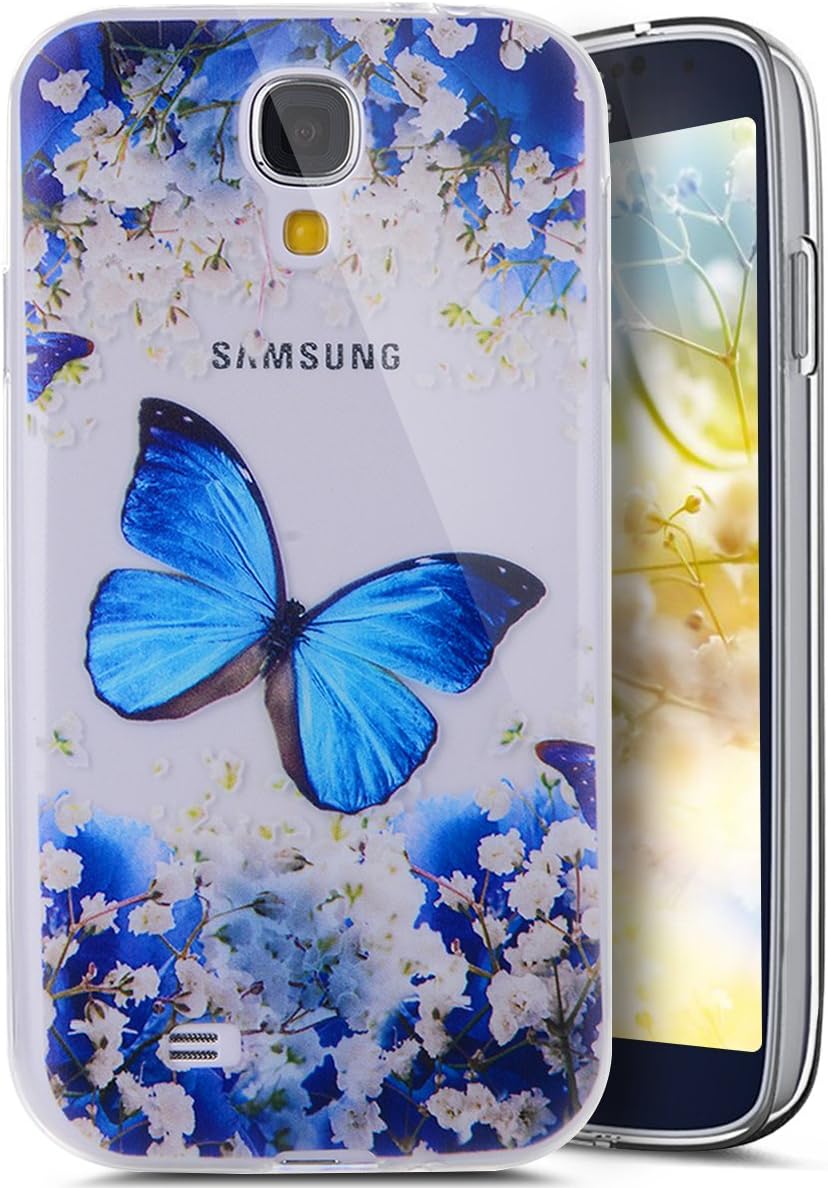 Galaxy S4 Case,Galaxy S4 TPU Case [Crystal Clear],PHEZEN Pretty Butterfly Flower Design Slim Fit Soft Gel Transparent TPU Bumper Rubber Protective Case for Samsung Galaxy S4