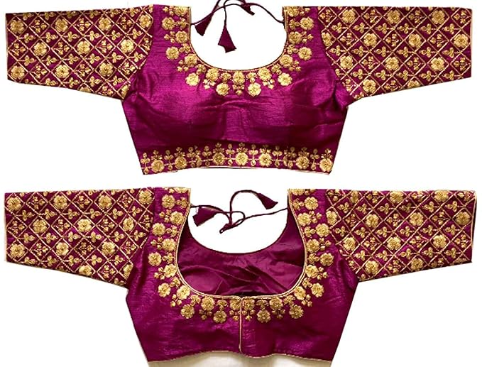 Women's Multicolor Round Neck Embroidery Design Silk Readymade Blouse For Saree and Lehenga Choli