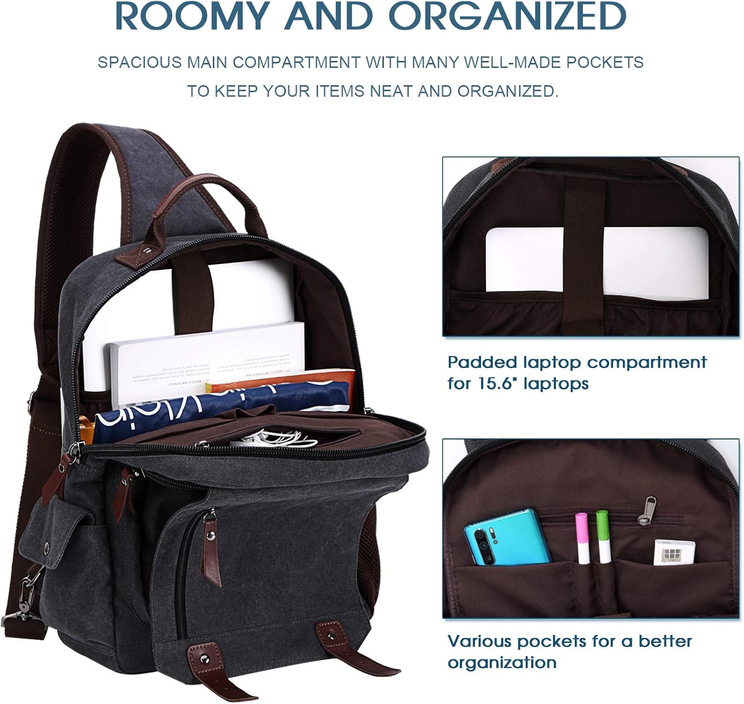 WOWBOX Sling Bag for Men Sling Backpack Laptop Messenger Bag Fit 15.6": Shoes