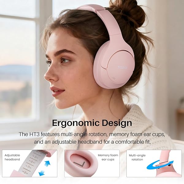 TOZO HT3 HYBRID NOISE CANCELLING HEADPHONES, 90H BATTERY LIFE WIRELESS OVER EAR BLUETOOTH 6.0 FOLDABLE HEADSET, AI VOICE ASSISTANT WITH 5 MICS, CONNECT 2 DEVICES AND HI-RES SOUND, 32 EQ AUDIO PRESETS