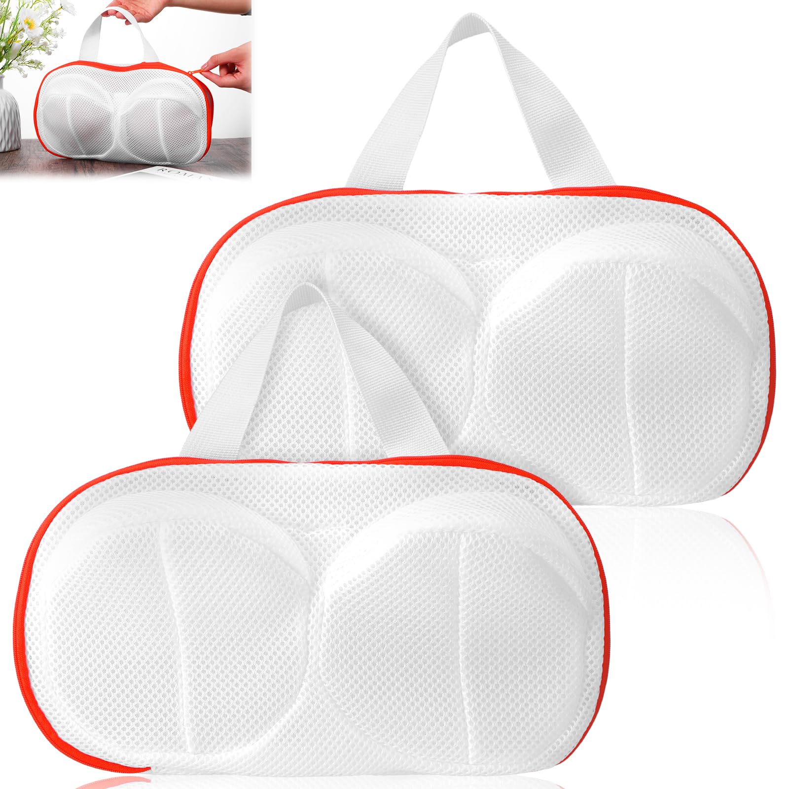 Photo 1 of 2 Pack Large Bra Washer Laundry Bags for Washing Machine, Delicates Bra Laundry Washing Bags Women Travel Anti Deformation Washer Protector with Zipper for Brassiere Lingerie Underwear