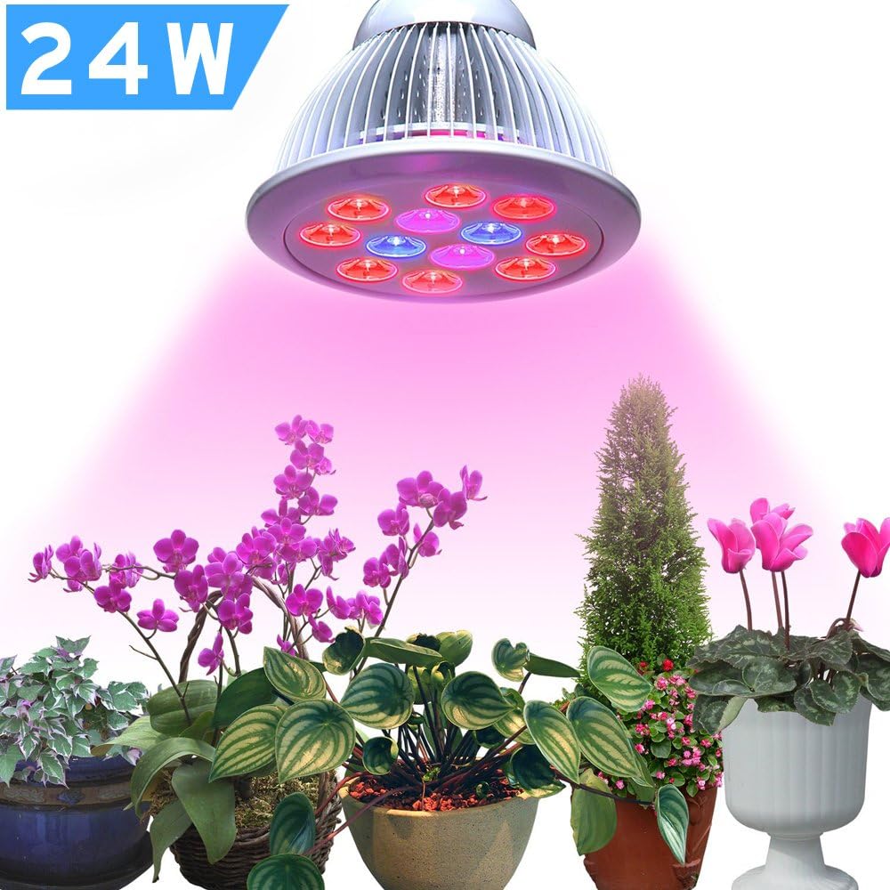 LED Grow/Plant Light Bulb for Indoor Seedlings Hydropoics Gardening Organic(E27, 24W, 3 Bands)
