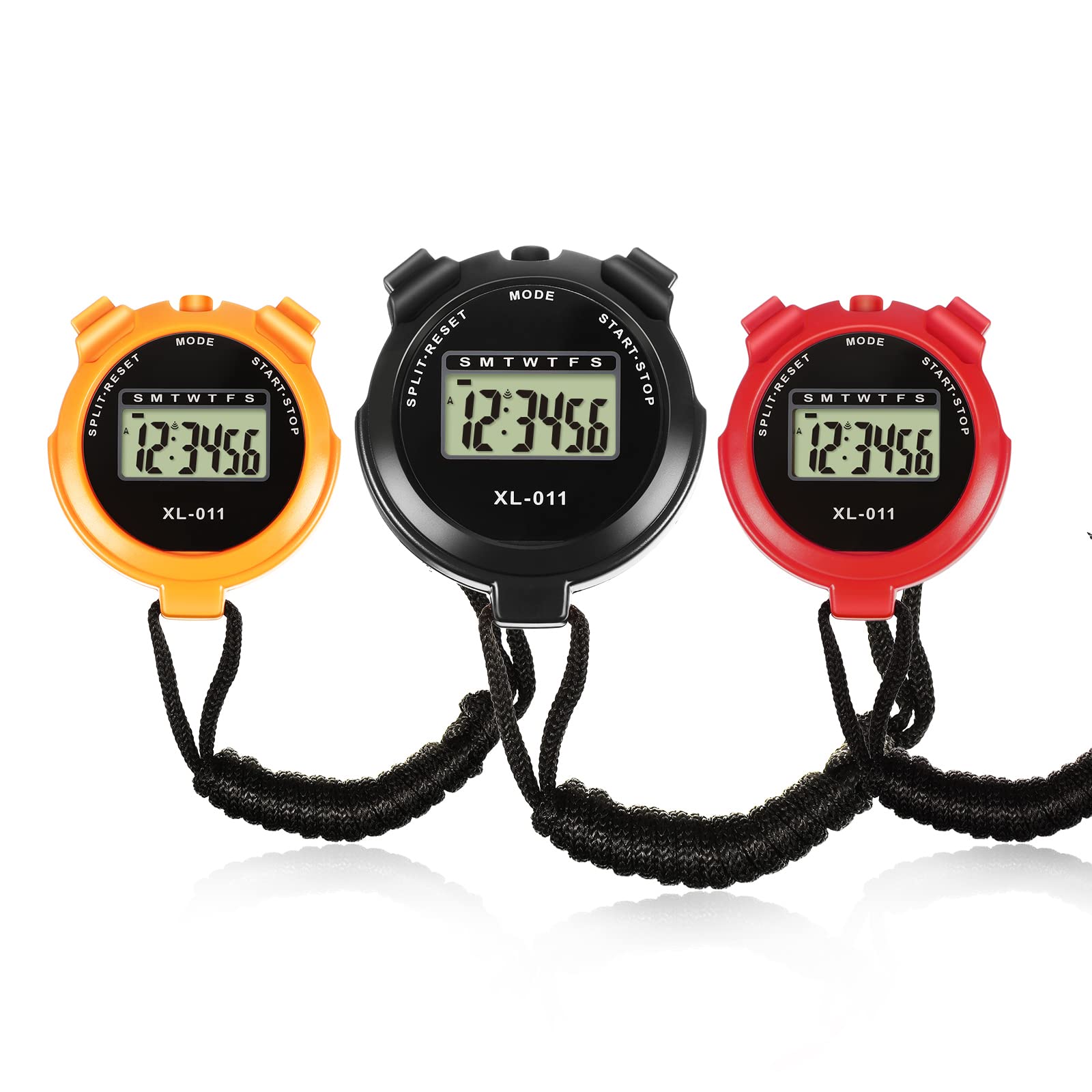 3 Pieces Sports Stopwatch Timer Multi Function Sport Digital Stop watch Large Display with Date Time and Alarm Function Shockproof Sport Stopwatch for Swimming Running Sports Training (Multicolored)