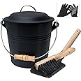 BRIAN & DANY Mini Ash Bucket with Lid and Shovel, 1.5 Gallon Fireplace Bucket with Broom, Coal Bucket Ash Can for Fireplace, Ashes, Fire Pit, Wood Burning Stove