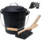 BRIAN &amp; DANY Mini Ash Bucket with Lid and Shovel, 1.3 Gallon Fireplace Bucket with Broom, Ash Can for Fireplace, Ashes, Fire Pit, Wood Burning Stove