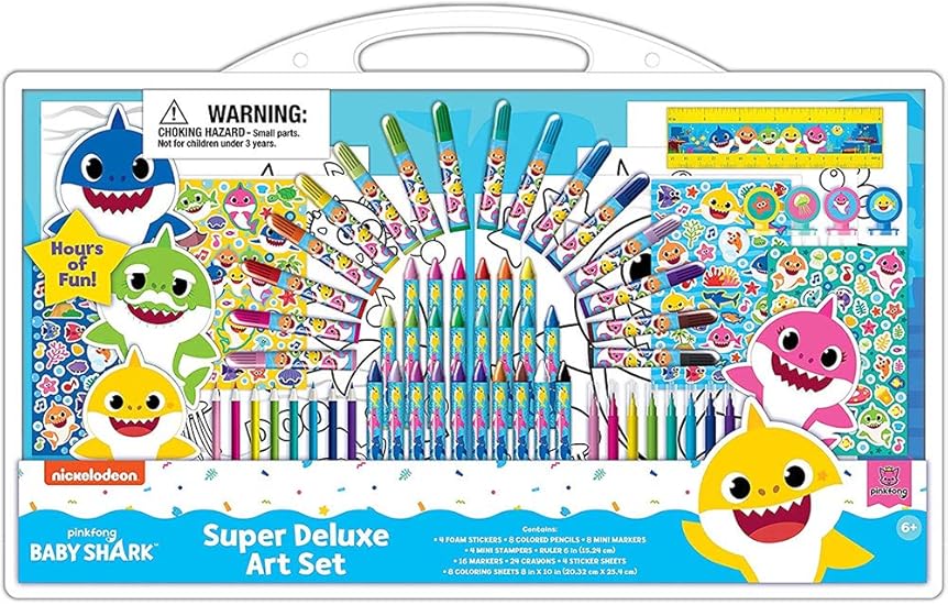 Amazon Com Innovative Designs Baby Shark Super Deluxe Art Supplies Set W Coloring Pages Stampers Stickers Toys Games