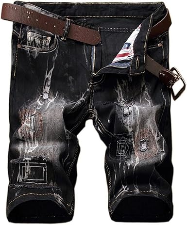 mens ripped jean shorts black