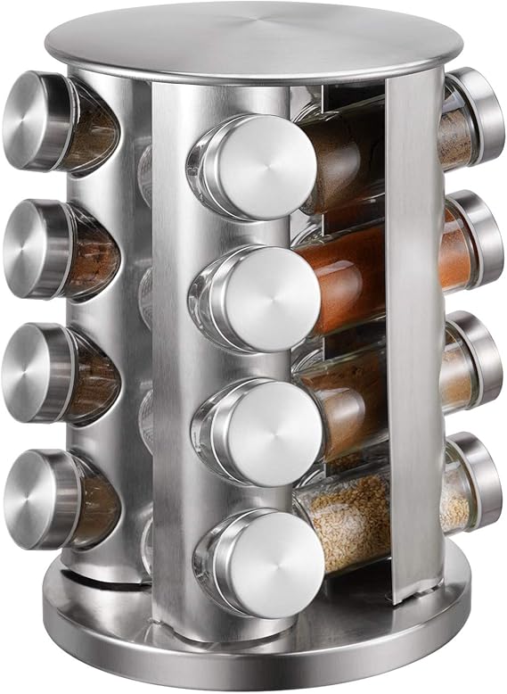 Spice Rack,16Jar Revolving Countertop Spice Tower,Stainless Steel