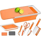 Collapsible Cutting Board,Foldable Camping Sink Set of 7,Collapsible Dish Basin for Washing and Draining Veggies Fruits,Portable Sink for Kitchen and Camping,BBQ Prep Tub with Knife