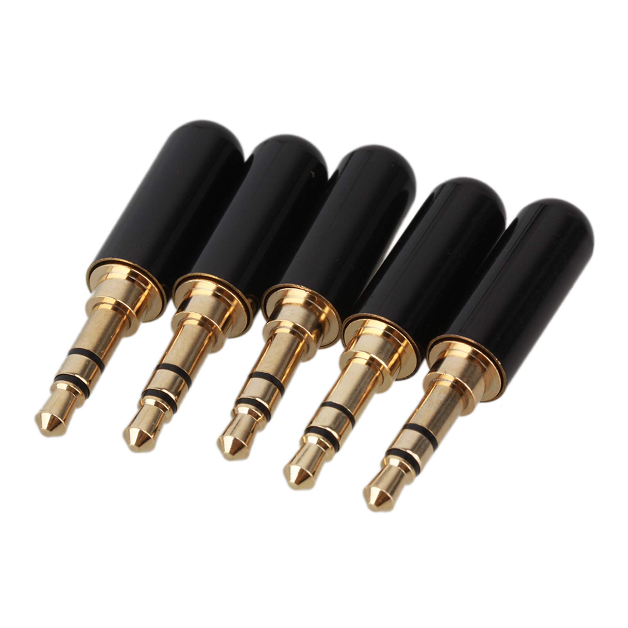 Mxfans 5pieces Black 3.5mm Male Plug Mini Jack 3 Pole Stereo Repair Audio Connector