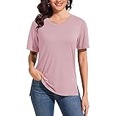 Showitty T Shirts for Women, Short Sleeve V Neck Basic Tees Loose Fit Cute White Black Tops for Casual Outfits