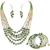 Firstmeet Bohemian Layered Shell Beaded Necklace Set Seed Bead Irregular Costume Jewelry for Women