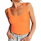 Artfish Women's Scoop Neck Sleeveless Knit Ribbed Fitted Casual Crop Tank Top