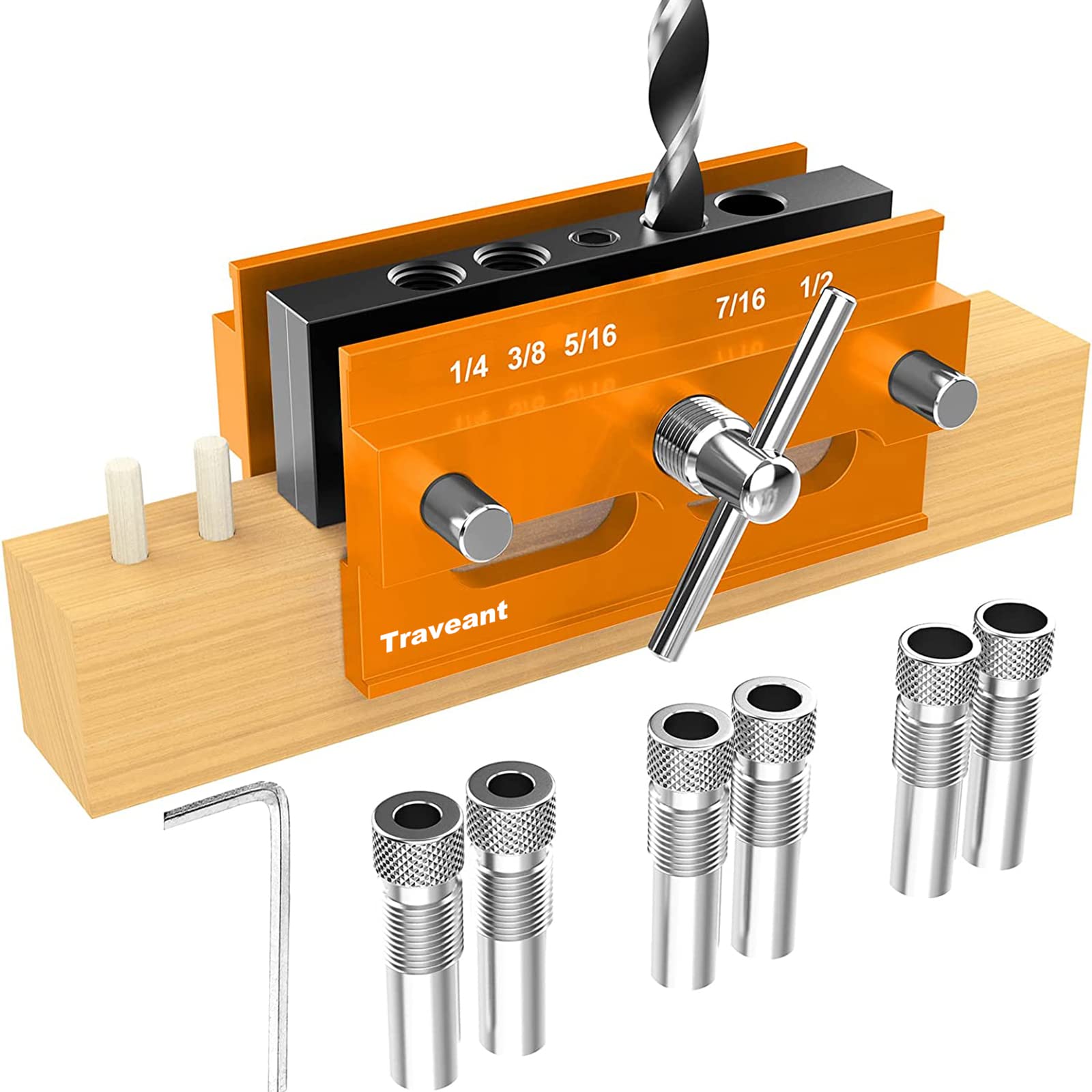 Photo 1 of (SEE NOTES) TRAVEANT Self Centering Dowel Jig Kit,Jig Drill Guide Bushings Set,Wood Working Tools Drill and Accessories,Dowel Jigs Woodworking Tools Tools for Men (Orange)