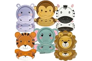 Jungle Animal Paper Plates 60 Pack - Jungle Safari Birthday Party Supplies Animal Shape Plates for Kids Birthday, Zoo Party, 