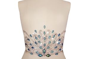 SUCCI SHAN Exquisite Unique Pure Handmade Blue Clear AB Sew on Rhinestones Belt Applique Crystals Patches 17x31cm Dress Accessory DIY Waist Decoration