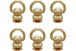 DENAILEY Solid Brass Ball Studs 6Sets Leather Rivets with D Ring Chicago Screw Back 360 Degrees Free Rotation for Belt Dog Collar Bag Handle Connector (D Ring Size 9.5mm, Shiny Light Gold)