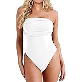 AGECODE Women's Sexy Strapless Tube Top Bodysuit Ruched Sleeveless One Piece Body Suit Leotard Tops