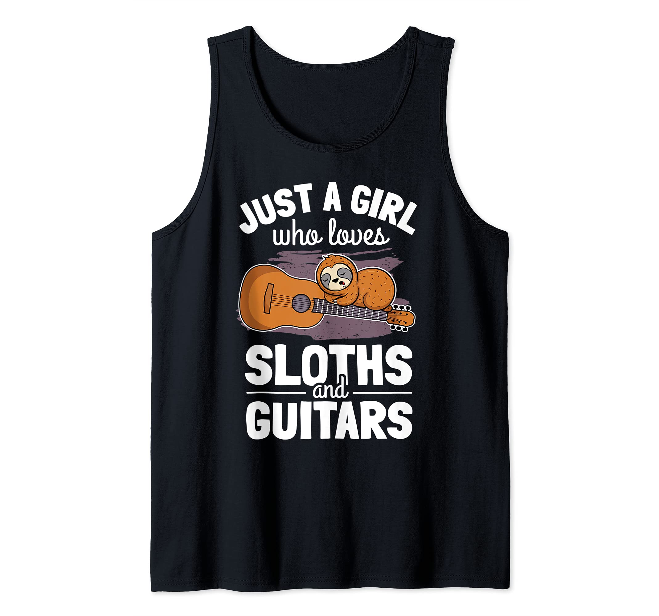Cute Sleeping Sloth Guitar Player Woman Lazy Girl Guitarist Tank Top