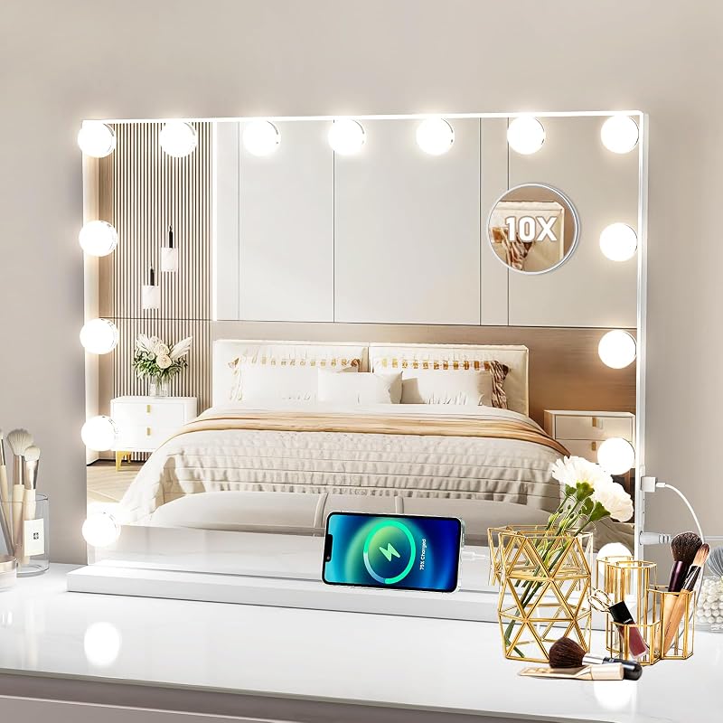 Ekasoco Hollywood Vanity Mirror with Lights, 15 Dimmable Bulbs, 58x46cm