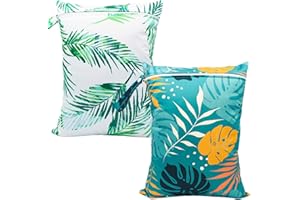 YULUONAPS Wet Dry Bag Waterproof Reusable Wet Bag for Swimsuit, Travel, Beach, Pool, Bathing Suit, Diapers, Dirty Yoga Gym Clothes Daycare Organizer One Zippered Pocket (green leaf 2), YLN770