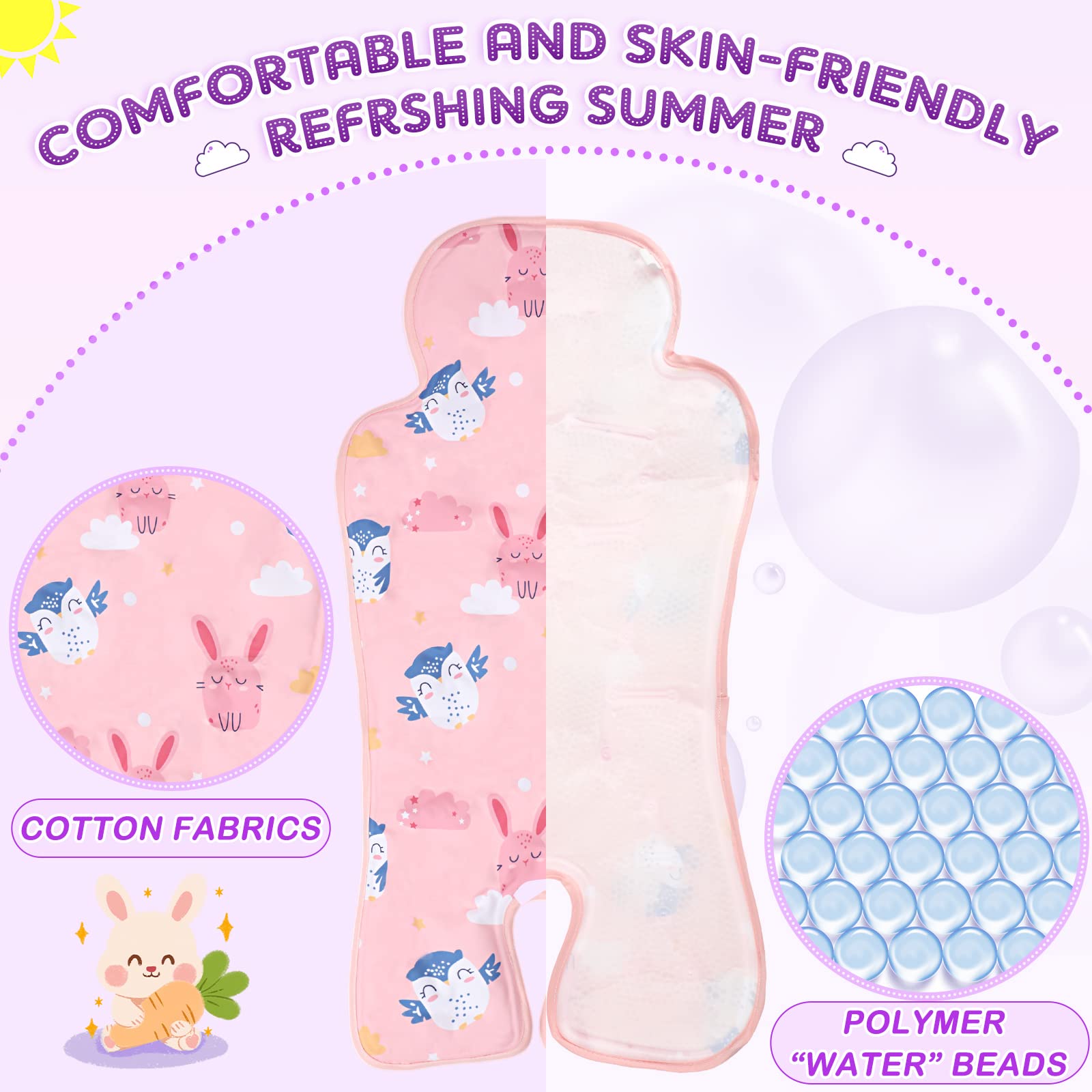 Qunclay 2 Pcs Gel Car Seat Cooler Pad for Baby Cooling Pad for Stroller Breathable Universal Car Cooler Mat Multifunctional Baby Stroller Seat Liner Cushion Chair(Rabbit, Seahorse)