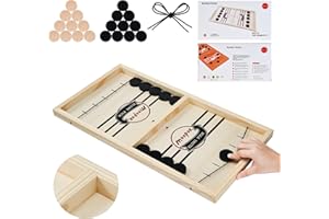 moopok Fast Sling Puck Game - Fast Action Super Foosball Table Desktop Battle Slingshot Wooden Air Hockey Board Game -Guaranteed Fun for Family Game Night or Friends Party