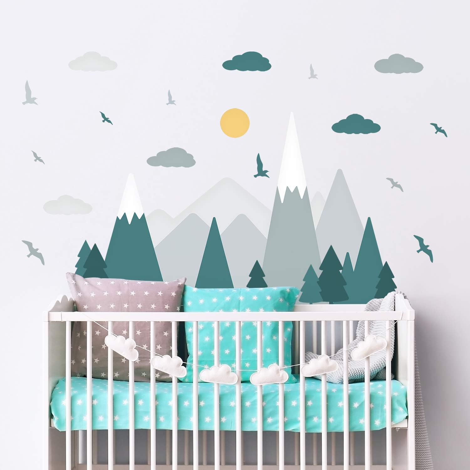 WALPLUS Colourful Mountains Landscape, Scandinavian Style, Children Wall Stickers, Mountain Decals, Nursery, Babyroom