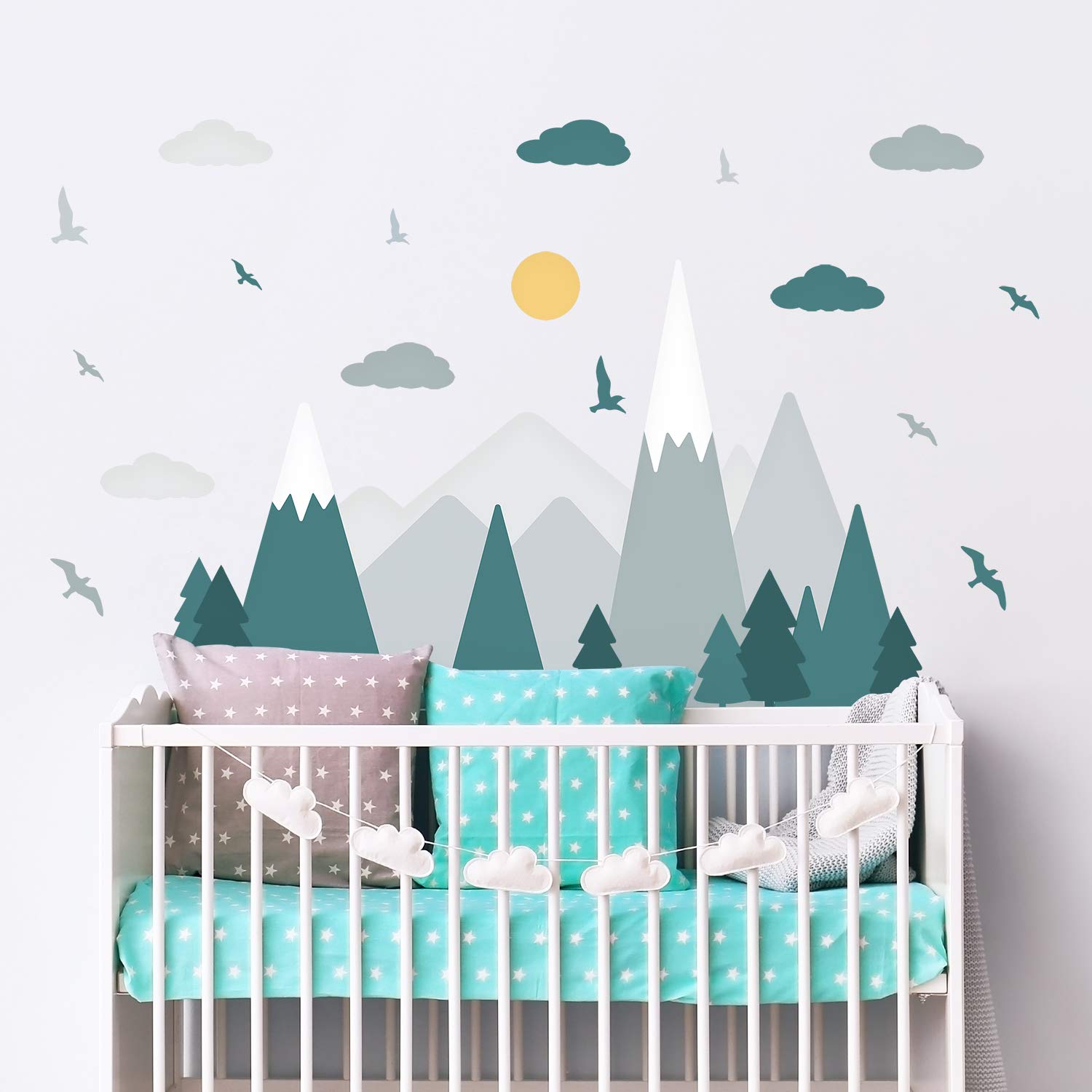WALPLUS Colourful Mountains Landscape, Scandinavian Style, Children Wall Stickers, Mountain Decals, Nursery, Babyroom, Woodland, Adventure, Wall Décor