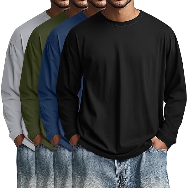Ficerd 3 Pack Men's Big and Tall Shirts Long Sleeve Cotton Tee