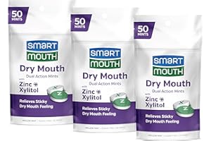SmartMouth Dry Mouth Dual-Action Mints - Sugar-Free Breath Mints - 50 Count, 3 Pack, Mellow Mint