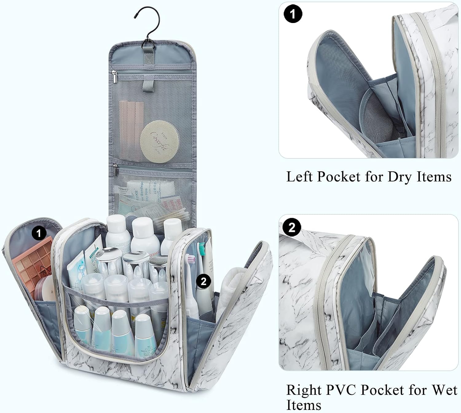 Toiletry Bag, BAGSMART Extra Large Travel Toiletry Organizer with hanging hook, Waterproof Cosmetic Makeup Bag Travel Organizer for Women, Bathroom and Shower Organizer Kit for Toiletries, Cosmetics