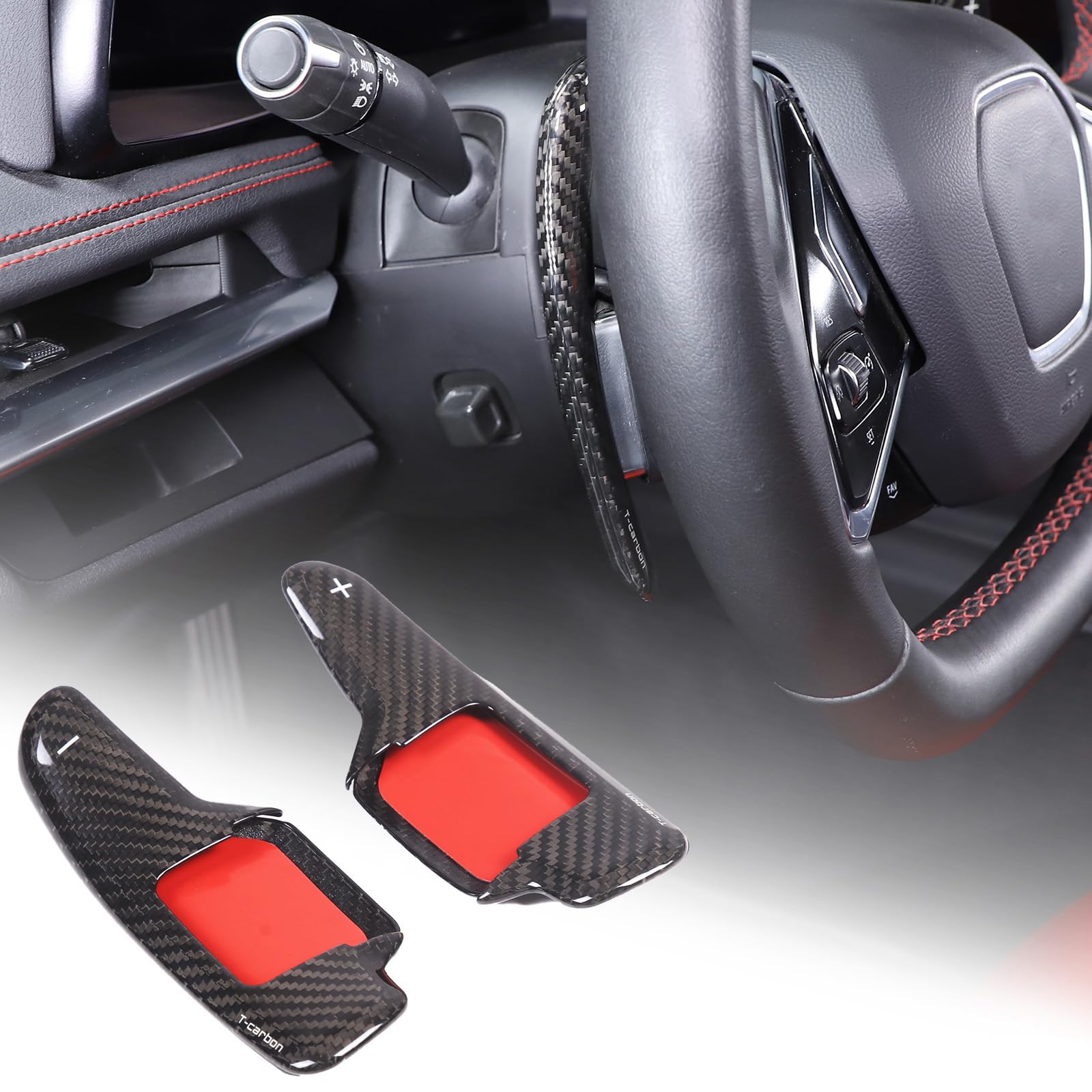 Photo 1 of Car Steering Wheel Shifter Paddles Cover Trim Compatible with Chevrolet Corvette C8 2020-2025 100% Real Carbon Fiber 4PCS Shift Paddle Extended Interior Trim Accessories (Black Carbon)