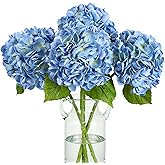 Nubry 4Pcs Blue Hydrangea Artificial Flowers, 22.5In Latex Faux Real Touch Large Hydrangea Flowers with Long Stems & Leaves for Home Office Decor Wedding Party Arrangements(Blue)