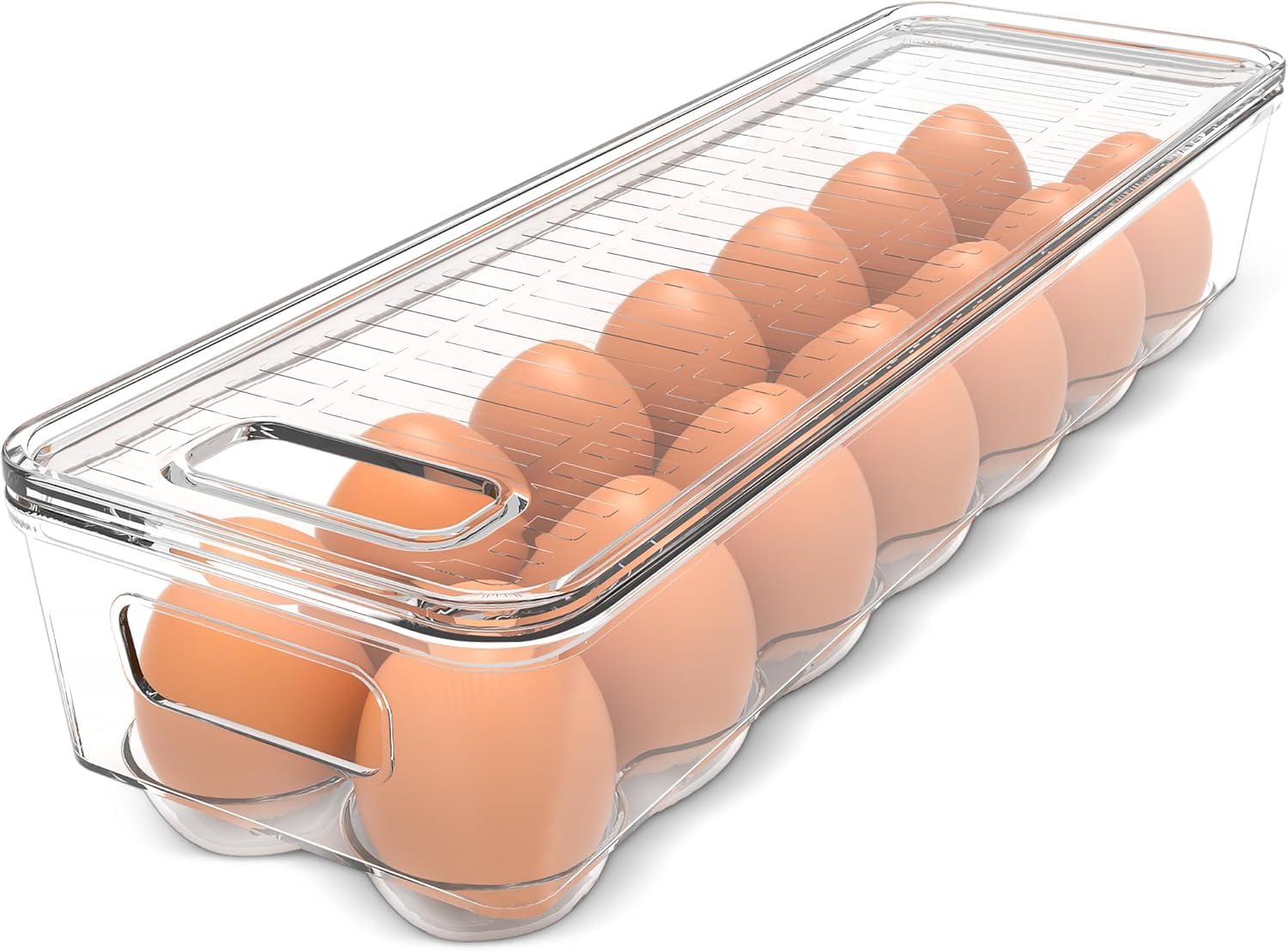 KICHLY 14 Egg Storage Fridge Tray Container with Lid & Handle – Clear Plastic Egg Holder for Kitchen Storage, Space-Saving Refrigerator Organiser