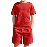 Haloumoning Boys 2 Piece Summer Outfits Short Sleeve Tshirts and Elastic Waist Shorts Casual Texture Sets