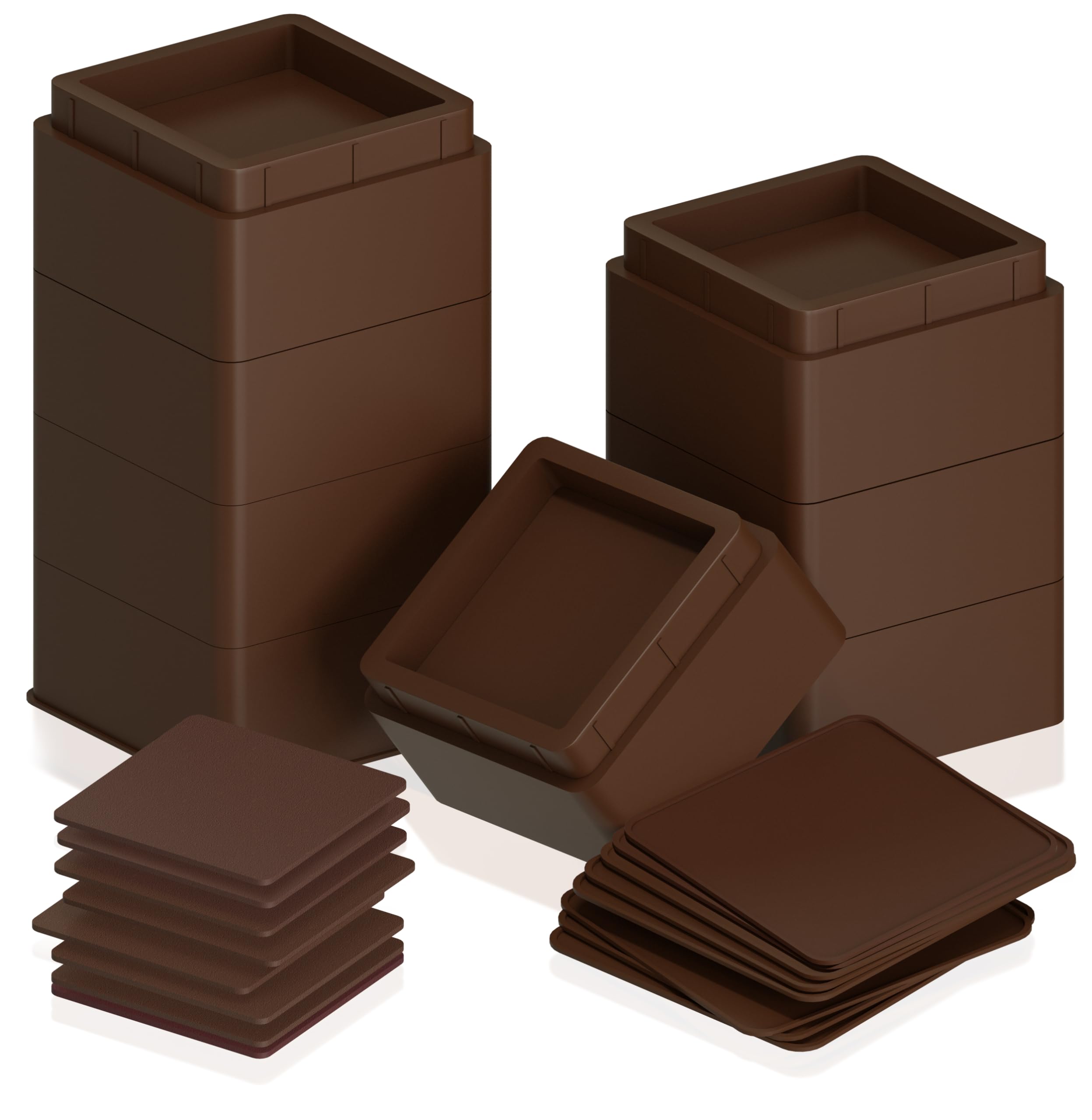 Utopia Bedding 8 Piece Premium Adjustable Furniture Risers (4 High and 4 Short) - Heavy Duty Riser with Strong Space Saving for Beds, Tables, Chairs or Sofas (Brown, 2 Inch (Pack of 8))