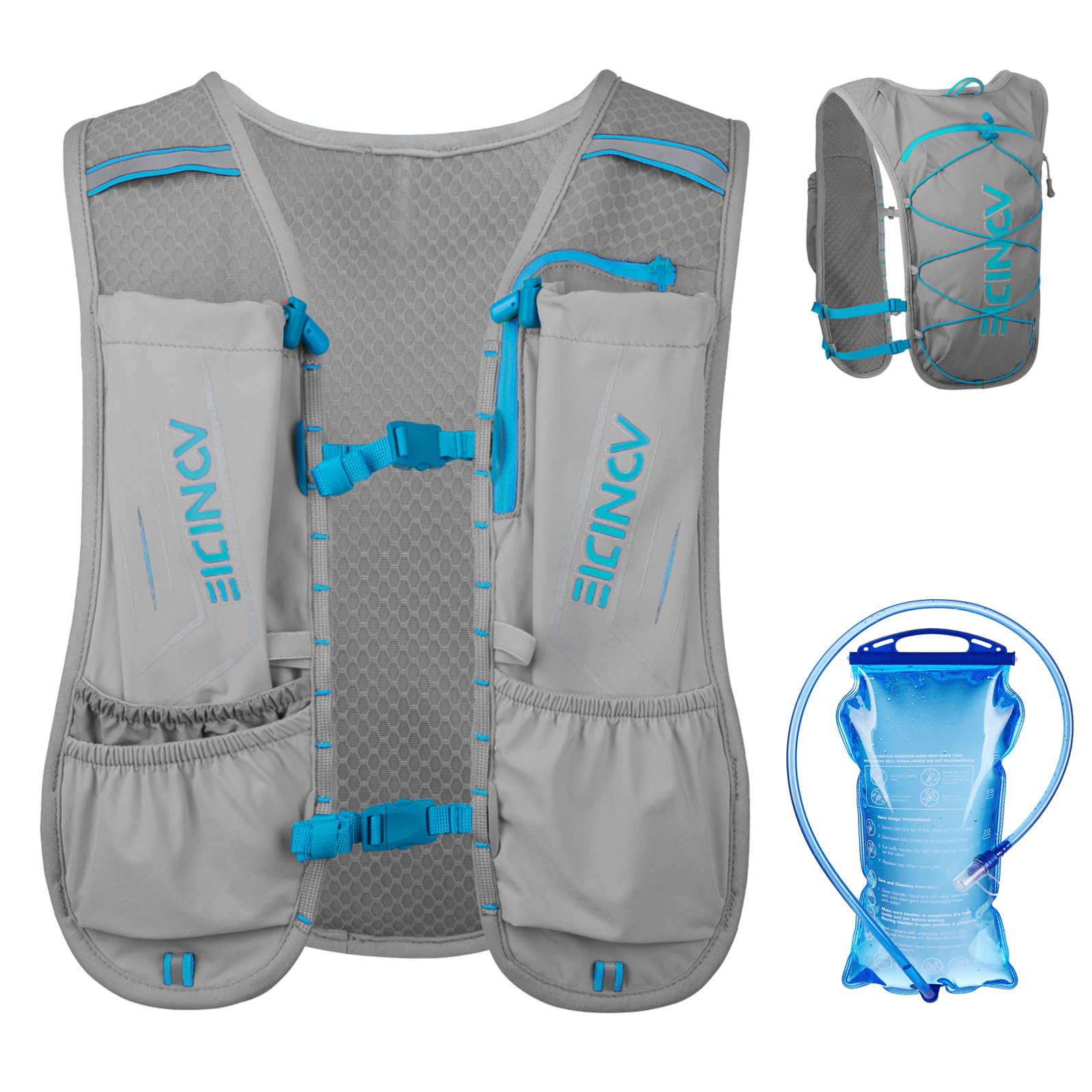 TRIWONDER Running Vest Men Women Hydration Pack Running Backpack Lightweight Marathon Hydration Vest Rucksack for Cycling Hiking (Grey - with a 1.5L bladder)