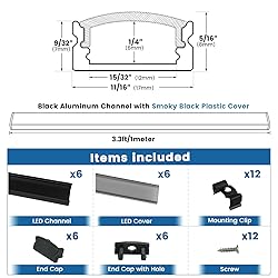 Muzata 6Pack 3.3FT/1M Black LED Channel System with