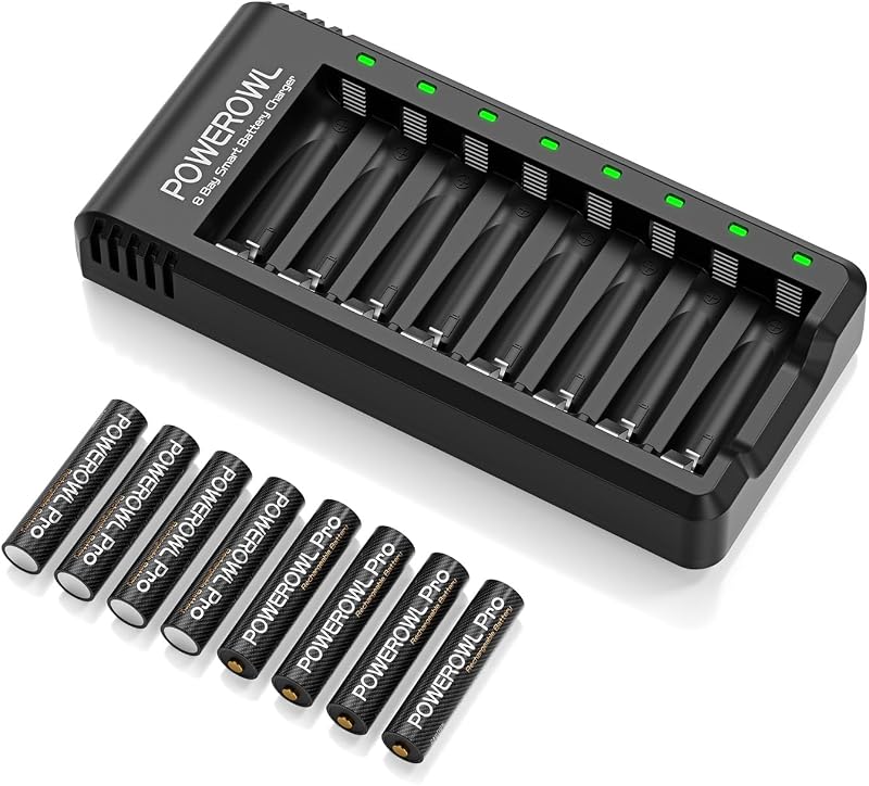 POWEROWL Pro AAA Rechargeable Batteries 8 Pack 1100mAh 1.2V Ni-MH with Charger