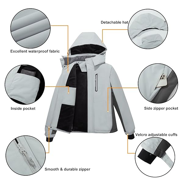 CAMEL CROWN MEN’S MOUNTAIN SNOW WATERPROOF SKI JACKET DETACHABLE HOOD WINDPROOF FLEECE PARKA RAIN JACKET WINTER COAT
