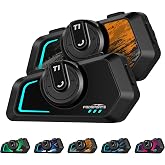 Fodsports T1 Motorcycle Bluetooth Intercom V5.4 with Music Share, One-Click Switching for 3 Functional Modes, 2-Way Helmet Communication Systems, FM/5 Stickers/Noise Cancellation/Stereo Music, 2 Pack