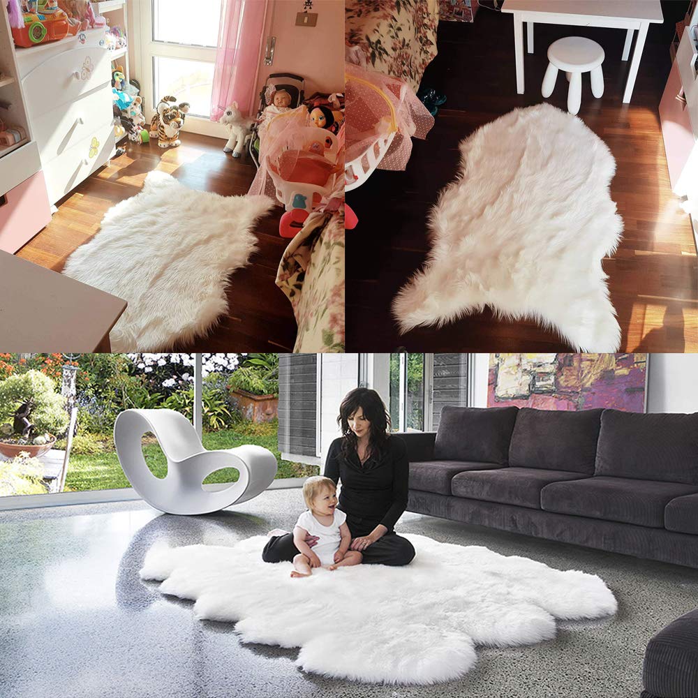 bedee Tapis Mouton Fausse Fourrure, Imitation Moquette Synthetique Belle Doux Poils Longs Décoratif Coussin de Chaise Canapé Tapis Cocooning (70 x 110 cm)